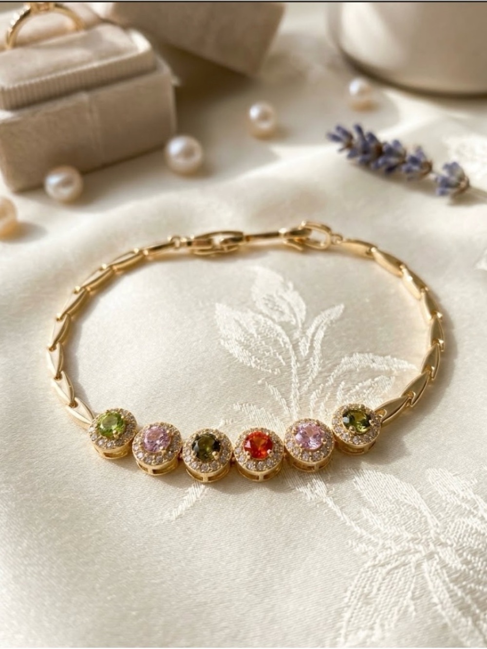 Gold Multi-Stone Bracelet with Mixed Gem Accents size 7